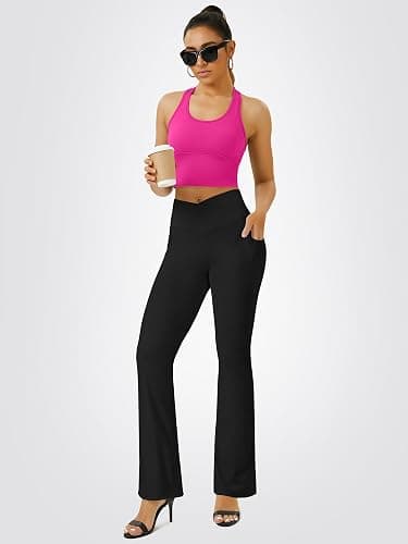FOHOFO Yoga Pants Women, Flare Leggings for Women with Pockets Crossover High Waisted Bootcut Yoga Pants thumbnail 5