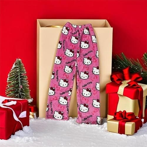 Pyjama Hose Damen Herren, Pyjamahose Flanell Schlafanzug Y2K Schlafanzughose Baggy Anime Cartoon Kawaii Kuschelig Weich Bequeme Flauschig Casual Schlafhose für Teenager thumbnail 3