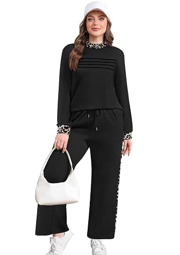 WIHOLL Two Piece Sets for Women Fall Travel Vacation Outfits Long Sleeve Lounge Sets Side Slit Wide Leg Pants S-3XL thumbnail 3