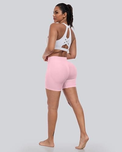 CHRLEISURE Workout Gym Biker Shorts, High Waisted Butt Lifting Scrunch Butt Sports Seamless Shorts Sets 4 Piece thumbnail 5