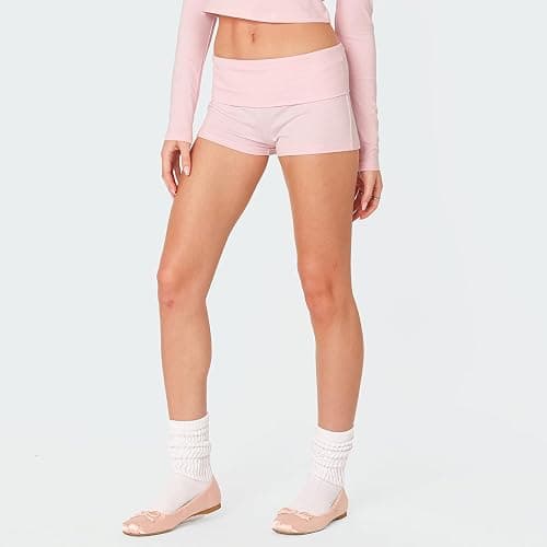 KMBANGI Womens Fold Over Shorts Elastic Waist Y2k Lounge Shorts Foldover Cute Pajama Micro Bottoms Mini Shorts Sleepwear thumbnail 5