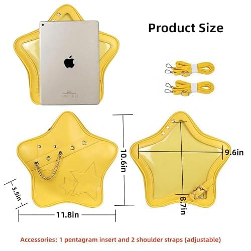 Vobomo Kawaii Ita Bag Backpack Star Pins Display Crossbody Bag with Insert Y2k Aesthetic Cute Handbag for Anime Comic Con (Yellow) thumbnail 5
