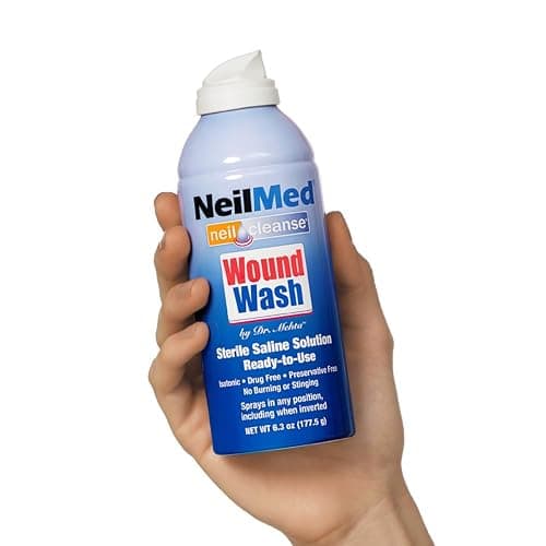 NeilMed Cleanse Sterile Saline Wound Wash, 6.3 Ounce | 0.9% Sodium Chloride, USP Grade Water, Preservative-Free, For Superficial Abrasions, Any-Angle Dispensing, 177 ml thumbnail 2