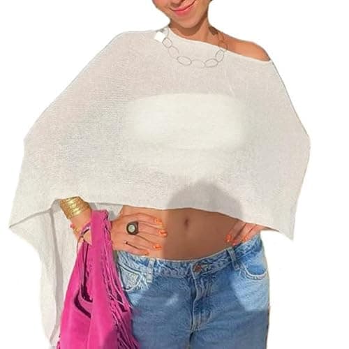 Women Sheer Poncho Top Knit Crochet Lightweight See Through Shawl Summer Shrug Beach Cover Up - Image 1
