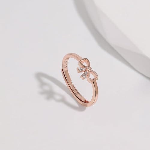 Meissa Dainty Bow Rings Infinity Rings for Women Girls Rose Gold Plated Bow Ring 925 Sterling Silver Handmade Adjustable Friendship Promise Rings thumbnail 4