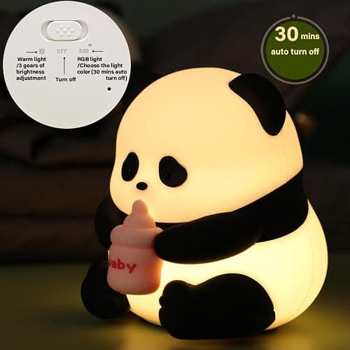 Myratts Led Cute Panda Night Light with 7 Colors, Dimmable Timer Nursery Lamps, Rechargeable Touch Control Night Lamp for Kids Adults, Used for Camping Party Room Decor(Flower Panda) thumbnail 4