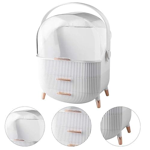 Multi-Function Make Up Case Dustproof Cosmetic Storage Box, Organizer Skin Care Products Jewelry Organizer Finishing Box for Bedroom Bathroom Desktop (White) thumbnail 8