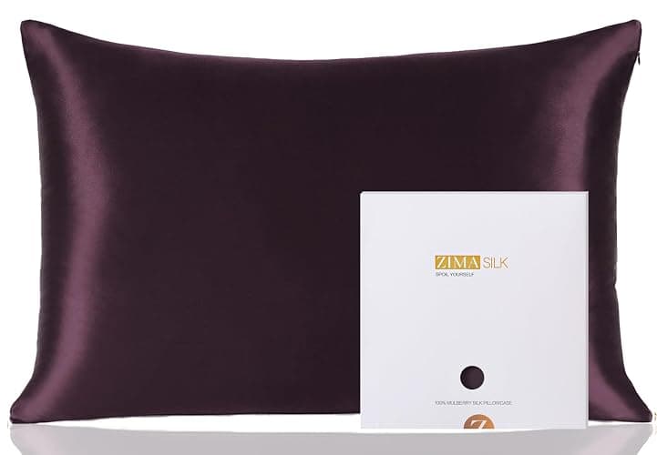 ZIMASILK 100% Pure Mulberry Silk Pillowcase for Hair and Skin Health,Soft and Smooth,Both Sides Premium Grade 6A Silk,600 Thread Count,with Hidden Zipper,1pc (King 20''x36'',Eggplant Purple) - Image 1