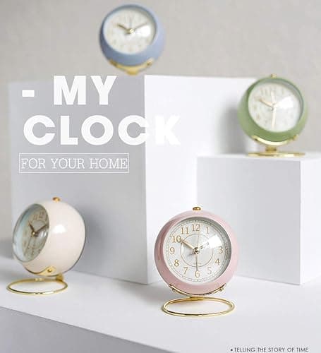 SHISEDECO Small Tableclocks Classic Non-Ticking Tabletop Alarm Clock with Backlight, Battery Operated Astronaut Deskclock with HD Glass for Living Room Bedroom Bedside Indoor Decor (White) thumbnail 9