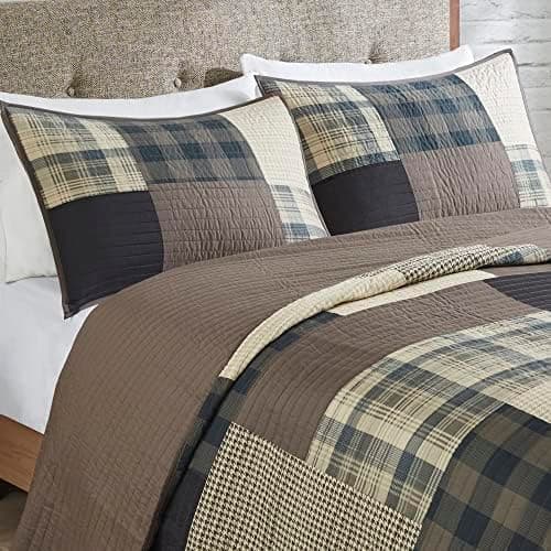 Woolrich Winter Hills Reversible Quilt Set - Cottage Styling Reversed to Solid Color, All Season Lightweight Coverlet, Cozy Bedding Layer, Matching Shams, Oversized Full/Queen, Plaid Tan 3 Piece thumbnail 4