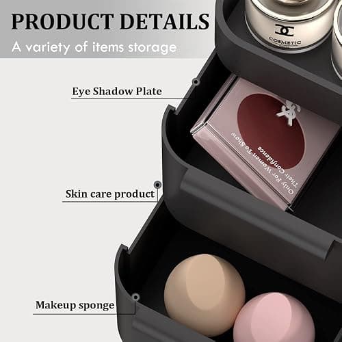 Makeup Organizer for Vanity, Bathroom Countertop Storage Display Boxes Case,Stackable Cosmetic Holder for Jewelry Hair Accessories Beauty Skincare Product Organizing with drawer organizer tray, Black thumbnail 5