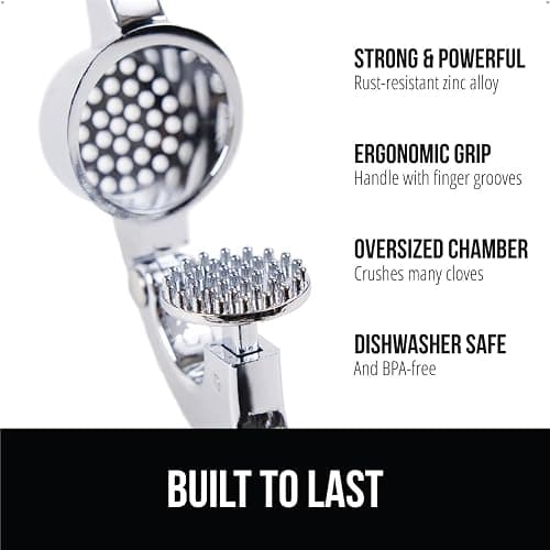 GORILLA GRIP Garlic Press and Peel Set, Heavy Duty Mincer Tool, Large Ergonomic Handle, Easily Mince, Crush Garlics Ginger Nuts, Peeler Included for Peeling Cloves, Holiday Prep Kitchen Gadgets, Black thumbnail 2