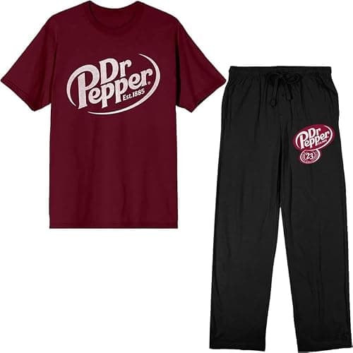 Bioworld Dr Pepper Logo Adult Maroon T-Shirt and Black Sleep Pajama Pant Set - Image 1