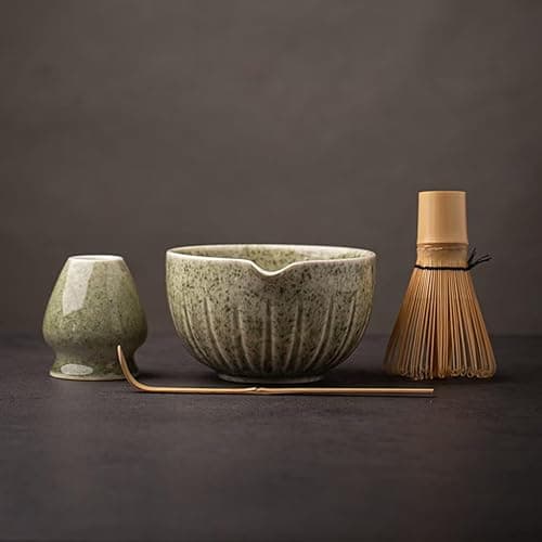 TANG PIN Matcha Set - Match Bowl with Spout and Whisk, 15 OZ, Matcha Scoop | Matcha Whisk Stand (Chasen Holder) - 4pc Perfect Matcha Kit for Matcha Tea Ceremony (Mottled Green) - Mottled Green - Image 1