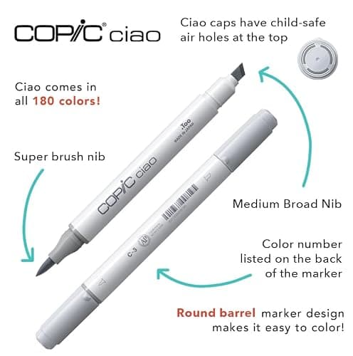 Copic Ciao, Alcohol Markers, 72 Colors, Dual Brush Tip Art Markers for Artists & Creators, Permanent Blendable Sketch Markers for Coloring Drawing & Illustration Art - Set B thumbnail 6