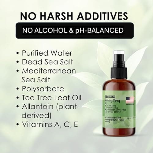 Wacan Tea Tree Piercing Spray for Bumps & Irritation, Alcohol-Free pH-Balanced Cleaner for Ear, Nose, Cartilage & Belly Button Piercings thumbnail 4