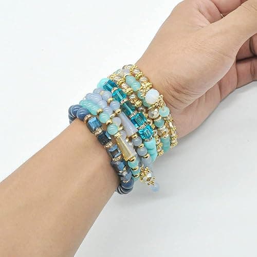 Bohemian Bracelet Sets for Women - 6 Sets Stackable Stretch Bracelets Multi-color Boho Jewelry for Women Hippie Bracelets Dainty Jewelry thumbnail 5