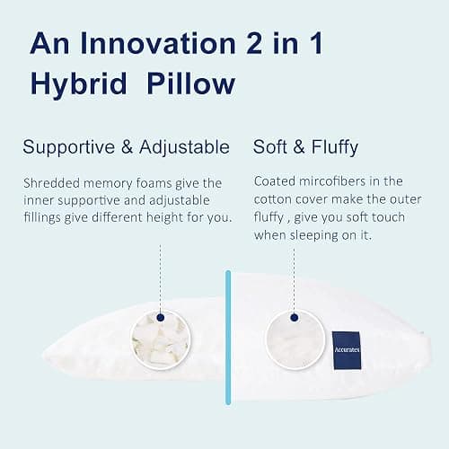 ACCURATEX Pillows King Size Set of 2, Hybrid Shredded Memory Foam Pillow[Adjustable Loft], Fluffy Down Alternative Fill Removable Cotton Cover, Firm Supportive Pillow for Side Back Sleepers thumbnail 3