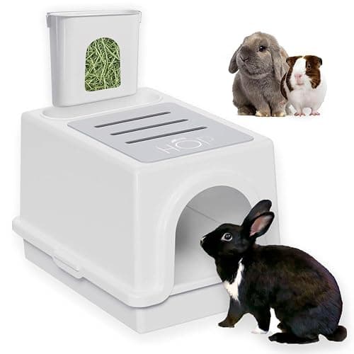 Rabbit Litter Box, Less Mess with Built-in Hay Feeder Designed for Rabbits/Bunnies. Includes Removable Cover and Pan. Dishwasher Safe and BPA-Free. Cat, Guinea Pig and Chinchilla Friendly Too. - Image 1