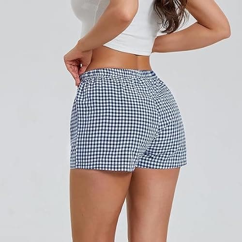 Women's Lounge Shorts Cute Soft Elastic Low Waist Plaid Print Button Front Pajama Bottoms Boxer Shorts Sleepwear thumbnail 2