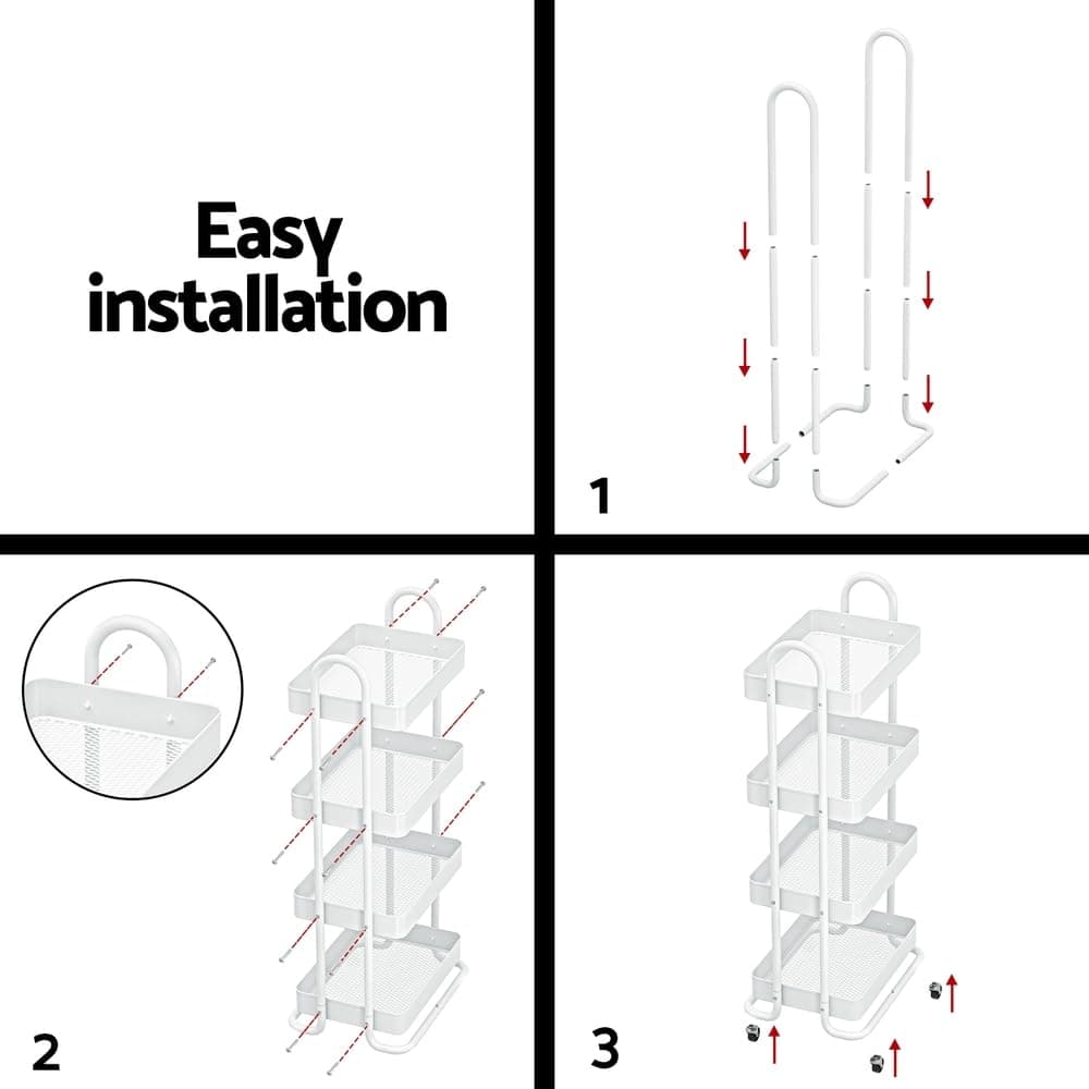 Artiss Storage Trolley Kitchen Cart 4 Tiers Rack Shelf Frame Organiser White thumbnail 6