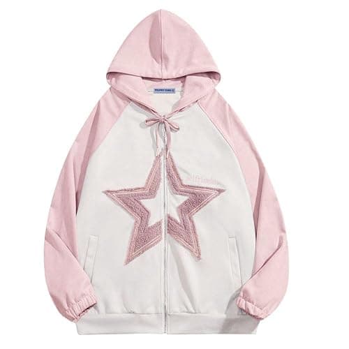 Aelfric Eden Suede Star Patchwork Full Zip Up Hoodie Oversized Graphic Hoodies Y2K Hooded Casual Sweatshirts Jackets - Image 1