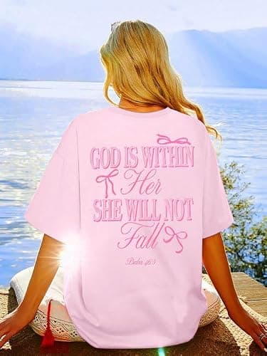 Oversized Christian Shirts for Women God is Within Her T Shirt Jesus Religious Gift Tee Bible Verse Inspirational Tops thumbnail 3