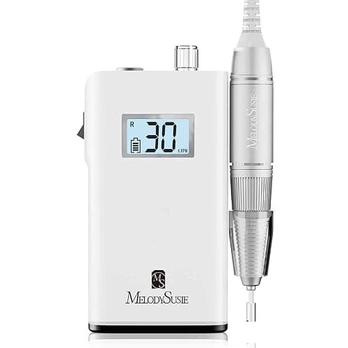MelodySusie Professional Rechargeable 30000 rpm Nail Drill,SC320H Portable Electric E File Scamander, Acrylic Gel Grinder Tools with 6 Bits and Sanding Bands for Manicure Pedicure Carve Polish (White) - Image 1