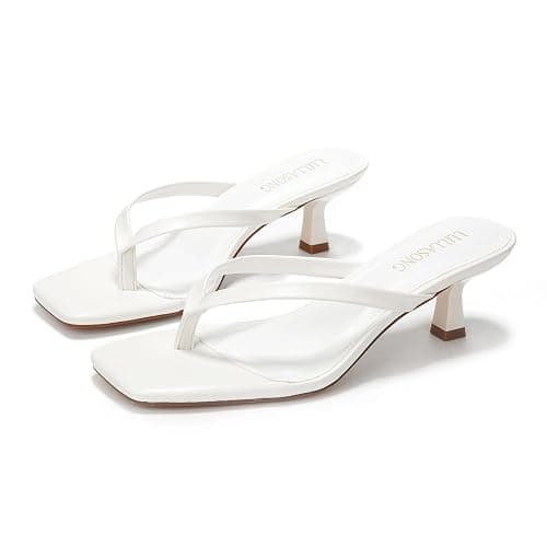 LULLASONG Women's Kitten Heels Sandals Square Open Toe Flip Flop Heels 1.8-2 Inch Heeled Sandals for Women - 10 - White thumbnail 2
