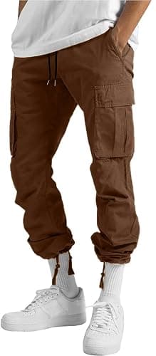 HUNGSON Mens Cargo Pants Drawstring Casual Hiking Pants Joggers Athletic Trousers Cotton Loose Straight Sweatpants for Men thumbnail 5