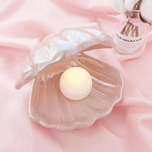 Koolouispoper Ins Japanese Style Ceramic Shell Pearl Night Light Streamer Mermaid Fairy Shell Night Lamp for Bedside Home Decoration Xmas Gift (White) thumbnail 6