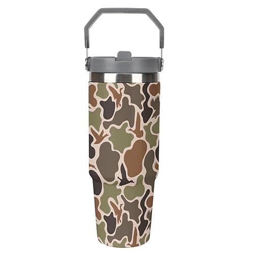 GemGam Stainless Steel Tumbler with Lid And Straw 30 Oz Top Handle Duck Hunter Camouflage Leakproof Vacuum Insulated Water Bottle for Car Travel - Image 1