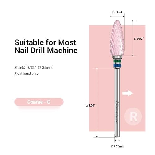 MelodySusie Nagelfräser Aufsätze, 3/32'' Keramik Nagelfräser Bits für Maniküre/Pediküre/Cuticle/Gel-Polishing (Rosa, Grob-C) thumbnail 3