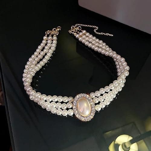 BSLVWG Wedding suite Pearl choker collier 4 rangées choker Simulation Pearl plaqué rhodium élégant charme collier féminin multicouche choker Chain round thumbnail 9