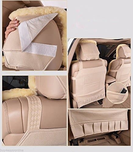 IMQOQ A Pair Genuine Sheepskin Car Seat Covers Luxury Fur Long Wool Car 2 Front Seat Covers Set Winter Warm Universal White Grey thumbnail 5