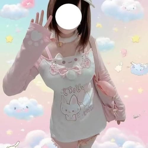 Y2K Cutecore Kawaii Teen Shirt Women Off Shoulder Sweet Oversize Japan Cartoon Print Cute Tshirt Top Clothes thumbnail 4