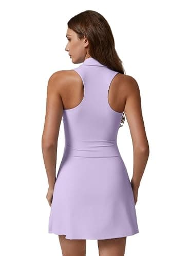 QINSEN Womens Zip Front Tennis Dress Polo Collar Racer Back Workout Golf Dresses Build in Shorts with Pockets thumbnail 2