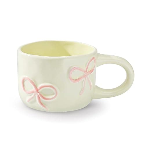 Koythin Coquette Bow Ceramic Coffee Mug, Funky Novelty Cup for Tea Milk Latte Cocoa, 8.5oz /250ml Perfect for Home, Office, or Birthday (Pink) - Image 1