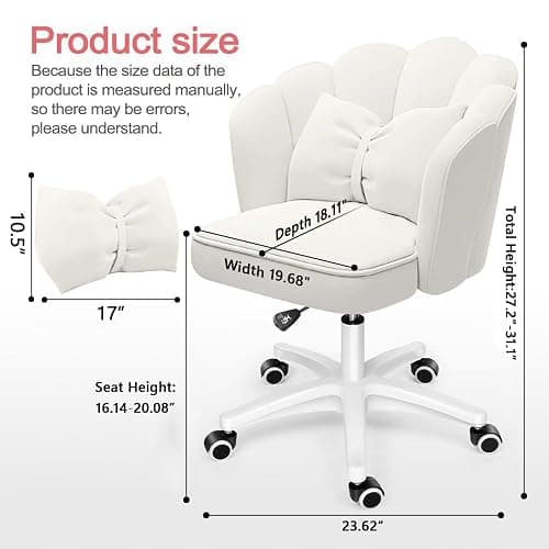 XUEGW Petal Desk Chair with Bow Cushion Velvet Vanity Chair with Wheels, Upholstered Home Office Chair for Girls Women, Mid-Back Swivel Computer Task Chairs for Living Room Bedroom thumbnail 2
