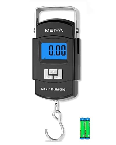 MEIYA Fish Scale 110lb/50kg Digital Fishing Scale with Backlit LCD, Portable Handle, Stainless Steel Hook & 2 AAA Batteries – Reliable Fishing Gear & Great Fishing Gifts for Men - Image 1