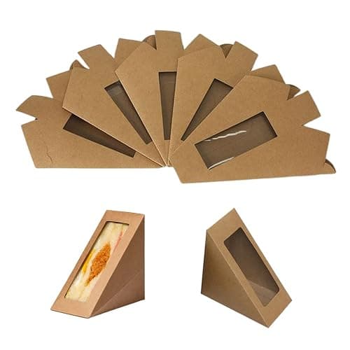 Hewnda 50 Pcs Sandwich Paper Boxes,Sandwich wedge eco-friendly takeaway box | with window display for Bakery,Restaurant Takeaway service(Large) - Image 1
