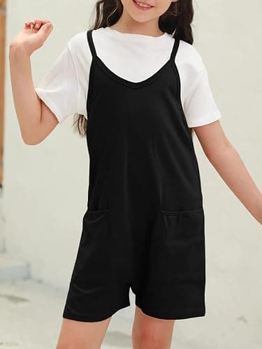 Tongmingyun Girls Summer Sleeveless Casual Rompers Kids Shorts Jumpsuits | Spaghetti Strap, Casual Outfits, With Pockets, Loose Fitting thumbnail 3