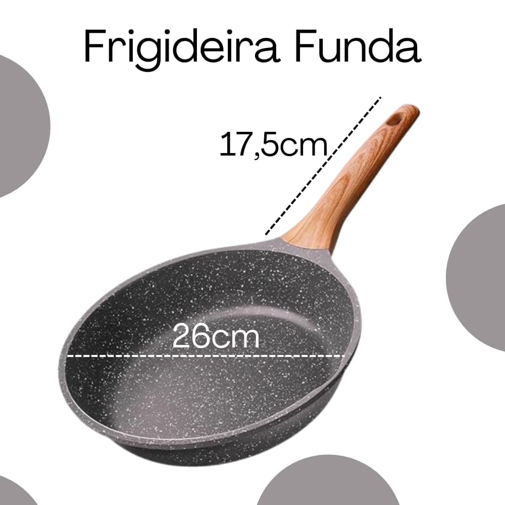 Frigideira Antiaderente Funda Com Cabo De Madeira Panela Por Indução Frita Sem Óleo Não Gruda Com 26cm PREMIUM DUPIN thumbnail 5