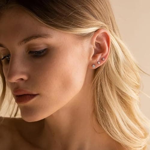 5 Pairs 14K Gold Plated Stud Earrings for Women, Hypoallergenic Earring Sets for Multiple Piercing, Premium Cubic Zirconia Studs Earrings for Women thumbnail 6