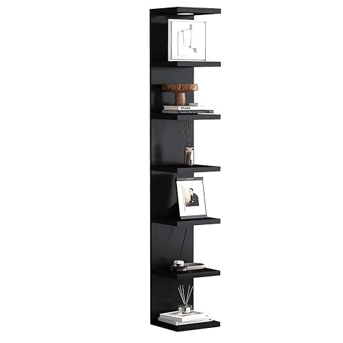 LitaEther Versatile 7 Tier Wall Shelf Unit,Black Lack Wall Shelf,Display Floating Shelf with LED Remote Control Light - Image 1