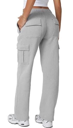 QINSEN Womens Medium Waist Baggy Elastic Waist Sweatpants Casual Fleece Long Pants with Pockets - Image 1
