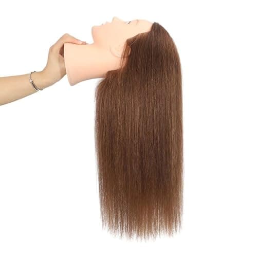 Opini Mannequin Head 100% Real Human Hair for Hairstyle Curling Practice | Cosmetology Manikin Doll Head 22-24" for Braiding Cutting, Ideal for Salon Hairdressers Barbers & Beginner Training (Brown) thumbnail 8