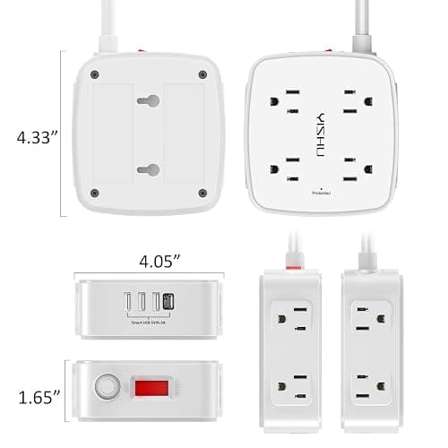 6 Ft Surge Protector Power Strip - 8 Widely Outlets with 4 USB Ports, 3 Side Outlet Extender with 6 Feet Extension Cord, Flat Plug, Wall Mount, Desk USB Charging Station, ETL,White thumbnail 7