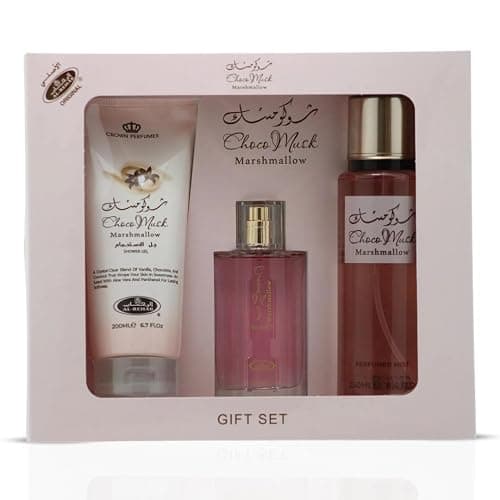 Al-Rehab Choco Musk Marshmallow 3-Piece Gift Set – Eau de Parfum 50ml + Shower Gel 200ml + Body Mist 250ml – Sweet Strawberry & Marshmallow Unisex Collection - Image 1