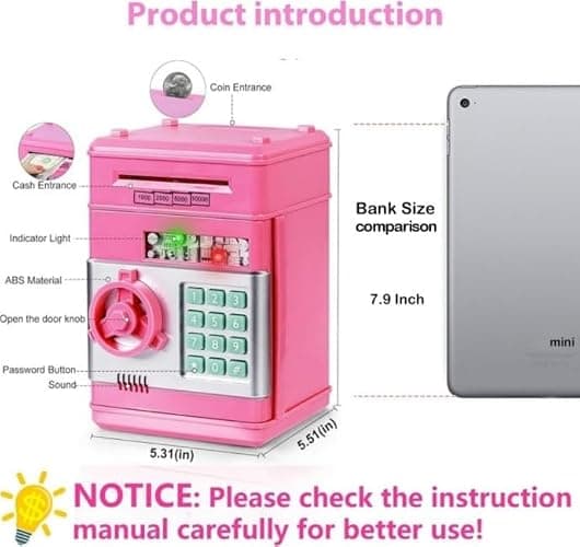 Kids Piggy Bank for Girls - Toys for 3 6 7 8 9 12Year Old Girl Birthday Gifts - Electronic Piggy Bank ATM Machine Money Safe for Kids Toys Age 3-8-12 thumbnail 2